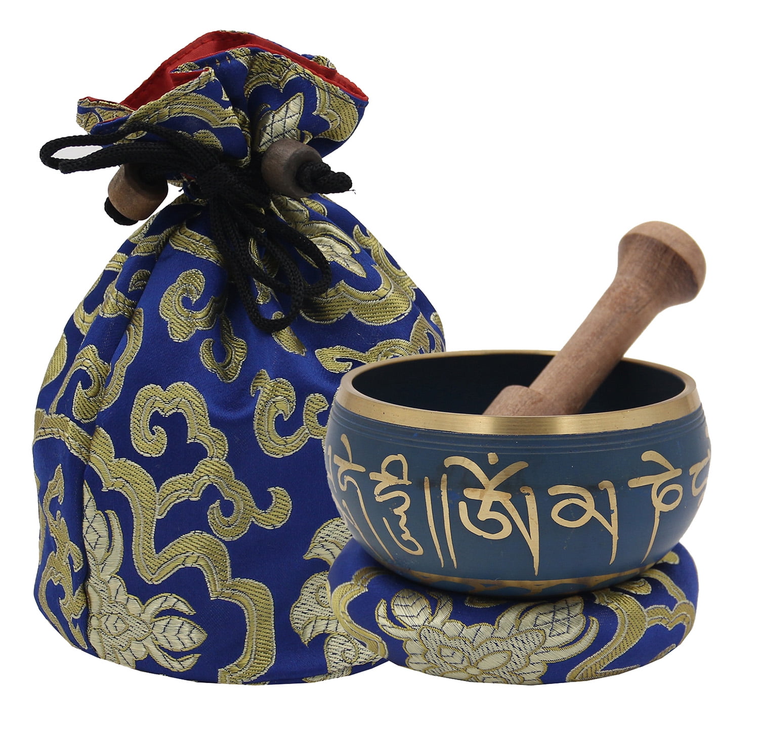 Mallet 4.33 Inch, Pale Blue Zen Reiki Healing Chakra and Music Handmade in Nepal Relaxation Ring Silk Cushion for Yoga Tibetan Meditation Singing Bowl Set With Travel Box 
