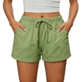 thumbnail image 3 of High Waisted Cotton Shorts For Women Drawstring Elastic Waist Gym Shorts with Pockets Loose Casual Athletic Workout Clothes Army Green, 3 of 5