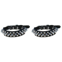 JINYUANN 2-Pack Adjustable Small Size Black PU Dog Collar with Spiked for Puppies and Pets
