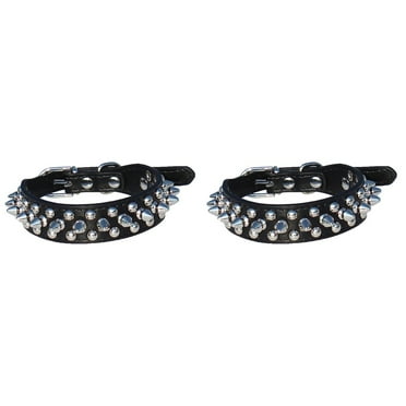 JINYUANN 2pcs Adjustable Puppy Pet Dog Spiked Studded PU Dog Collar - Size S (Black)