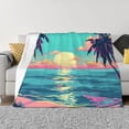 thumbnail image 1 of Fotbe Retro Palm Beach Sunset Manta de Franela con Estampado, Manta Ultrasuave para Cama, Sofá, Auto, Hipoalergénica y Antibolitas-40"x30", 1 of 6