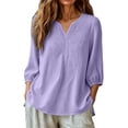 thumbnail image 5 of Ovbmpzd Purple Casual Tops for Women Tunic Summer Casual V-Neck 3/4 Sleeve Regular Blouses & Tops Going Out Tops for Women,XL, 5 of 5
