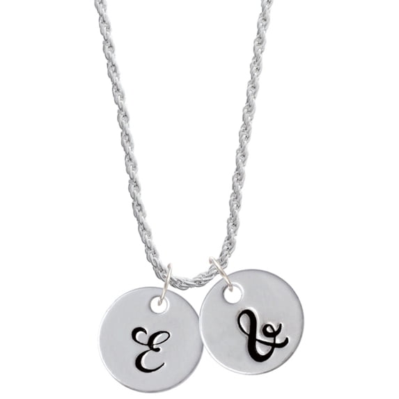 Delight Jewelry Silvertone Large Script Letter - E - 3/4'' Disc - Silvertone Script Initial Disc - & - Charm Necklace, 20"+3"
