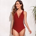 thumbnail image 1 of KAWELL Ruffle One Piece Swimsuits for Women V Neck Ruched Tummy Control Bathing Suits High Cut Monokini, 1 of 4