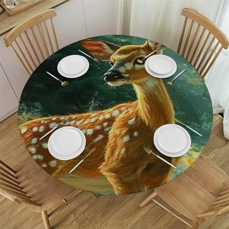 

Patifu Deer Flowers Round Tablecloth Stain-Resistant Washable Indoor Outdoor Restaurant Wedding Party Waterproof Fabric for Picnic Dining Kitchen Farmhouse Home 31 -35