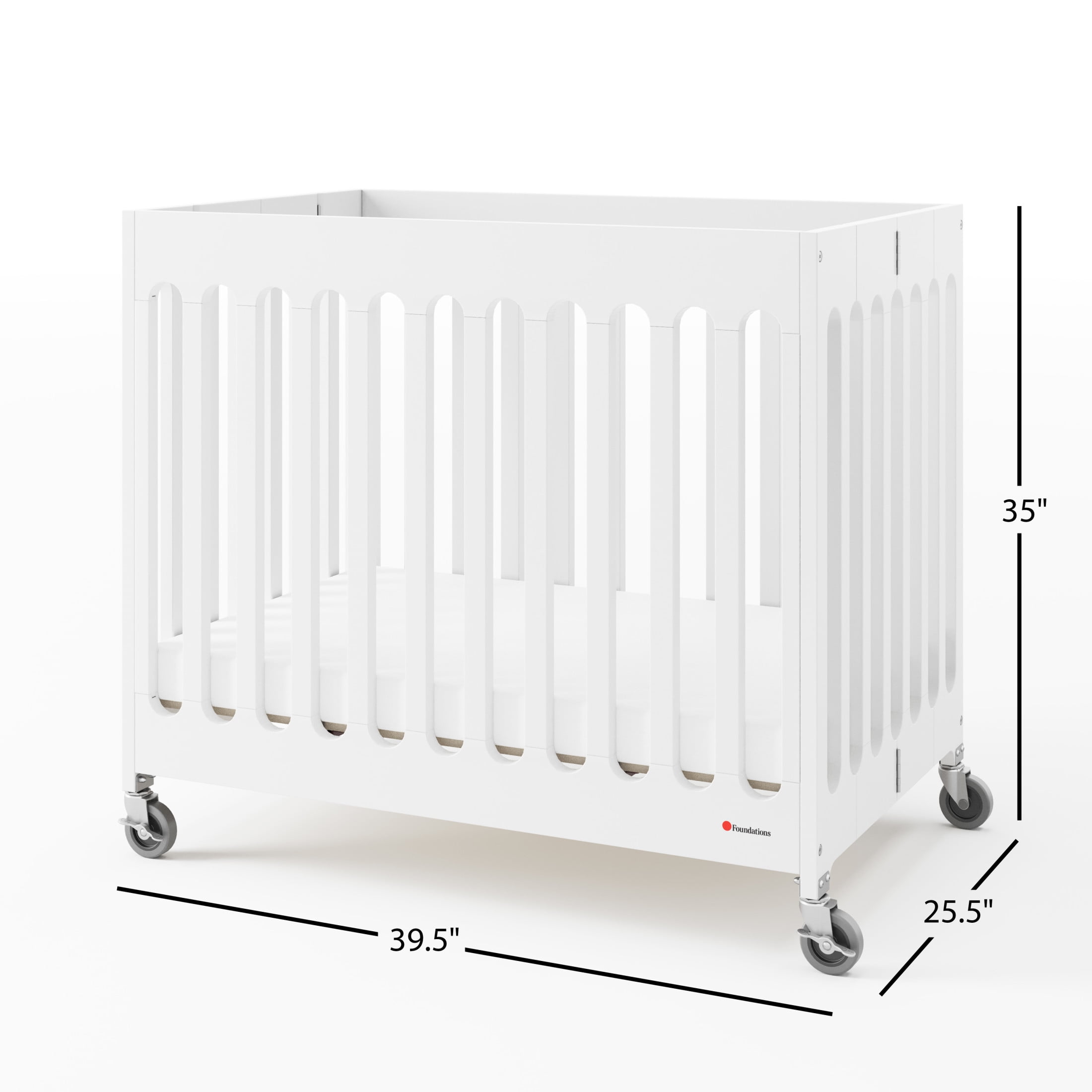 Foundations Boutique Folding Hotel Crib and Sheet Bundle - Includes Wooden Mini Crib with 3" Foam Mattress (White) and 6-Pack White Fitted Compact Crib Sheets