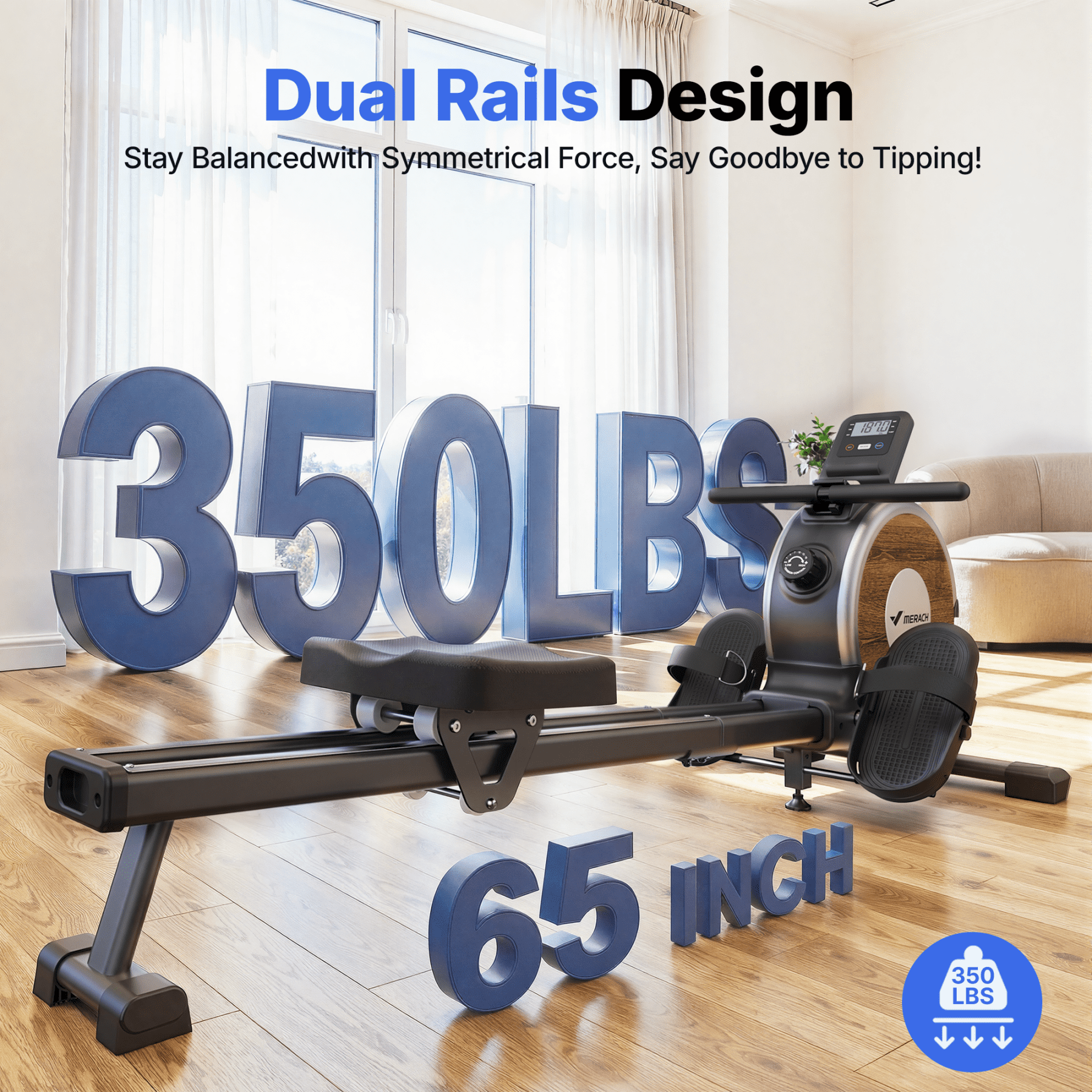 MERACH Magnetic Rowing Machine 350lbs Weight Capacity, 16 Levels of Quiet Resistance, Bluetooth Rowing Machine for Home Workout