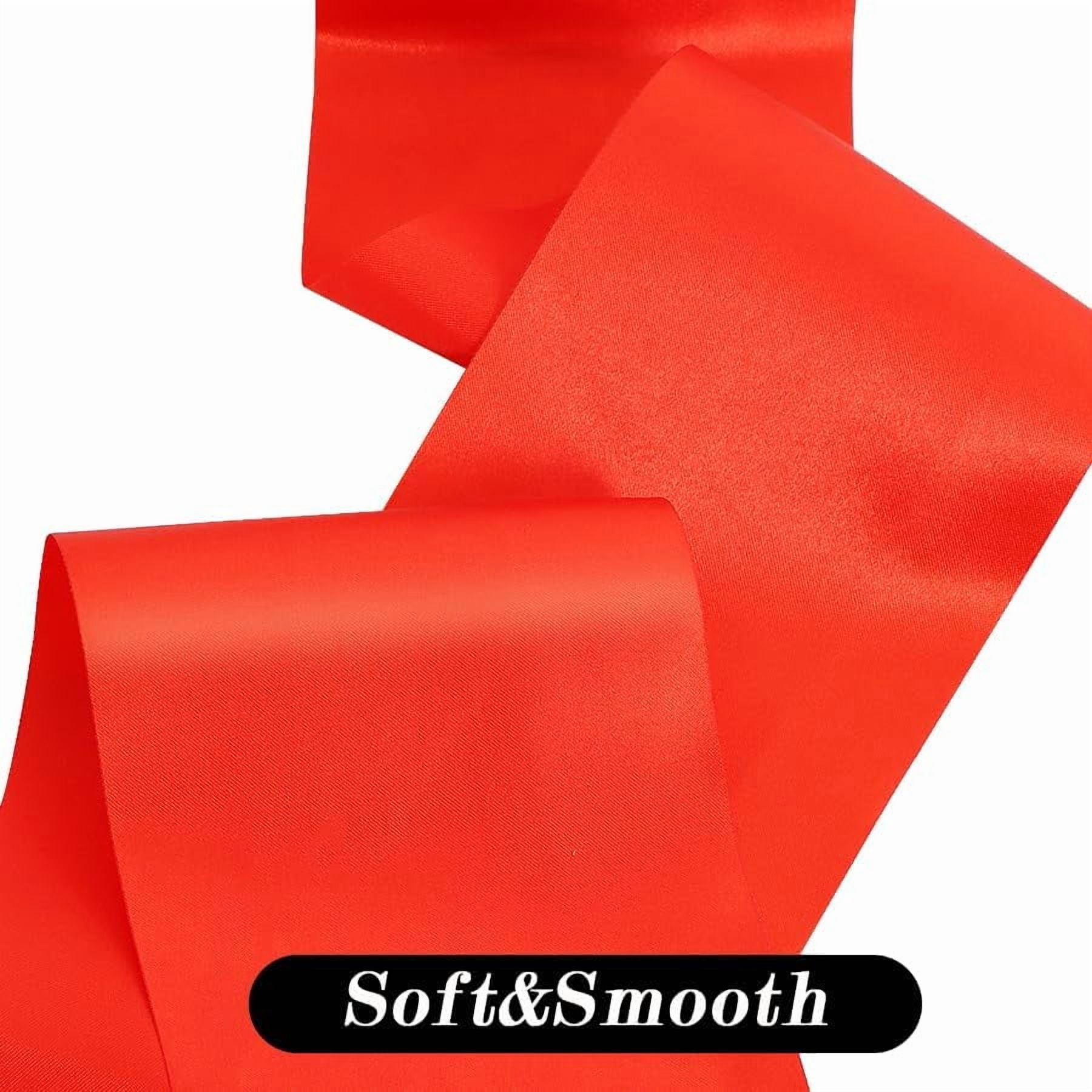 4 Inch x 22Yards Wide Red Satin Ribbon Solid Fabric Large for Cutting Ceremony Kit Grand Opening Chair Sash Table Hair Car Bows Sewing Craft Gift Wrapping Wedding Party Decoration
