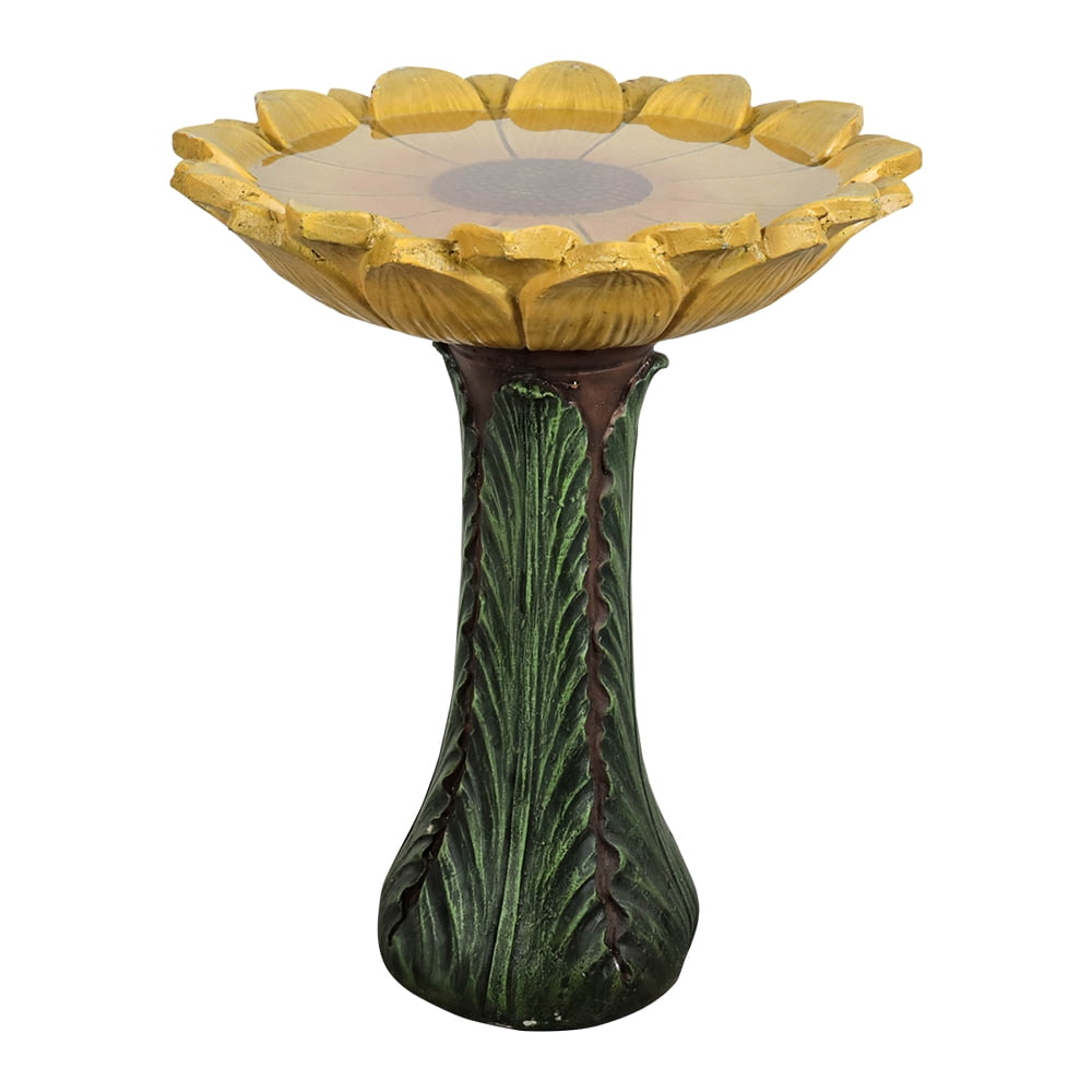 24.4-in Outdoor Sunflower Bird Bath - Fibre Reinforced Concrete Large Bird Bath Stylish with Modern Pedestal for Garden, Patio, Lawn, Backyard