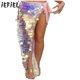 thumbnail image 2 of Disfraz de sirena para mujer, con lentejuelas brillantes, con cordones, bufanda hasta la cadera, faldas largas, trajes de danza del vientre para Halloween, falda hasta la cadera, 2 of 5