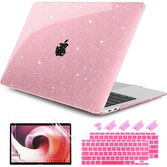 for MacBook Air 13 inch Case 2021-2018 Release A2337 M1 A2179 A1932, Bling Plastic Hard Shell & Keyboard Cover Only Compatible with Retina Fits Touch ID, Sparkly Pink |