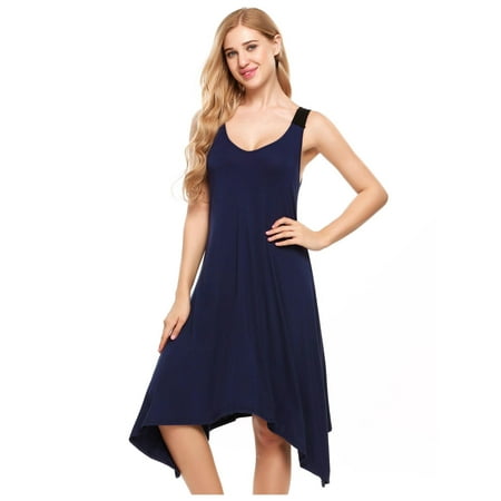 Asymmetrical Gown - Womens Sleeveless Pajamas Solid V Neck Nightgown Sleepwear Asymmetrical Mini Dress RllYE