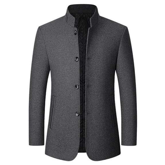 Pejock Men's Casual Blazer Stand Collar Jacket, Lightweight Wool Blend Suit Coat for Business Daily Wedding Party, Tailored Slim Fit Long Sleeve Wrinkle Resistant