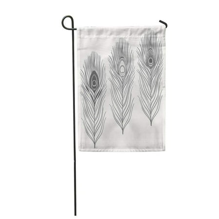 Decorative Feather Flags KDAGR Black of Peacock Feathers Sketch Silhouette Symbol White Abstract Garden Flag Decorative Flag House Banner 12x18 inch ()