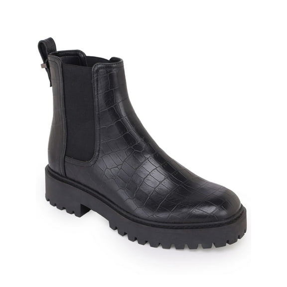 REACTION KENNETH COLE Womens Black Animal Print Padded Pull Tab Goring Lug Sole Salt Lug Chelsea Round Toe Wedge Chelsea 9.5