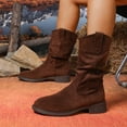 thumbnail image 2 of Womens Slouch Mid Calf Boots Winter Fall Casual Suede Pointed Toe Chunky Low Heel Pull on Dress Tall Boots Brown Size 6.5, 2 of 7