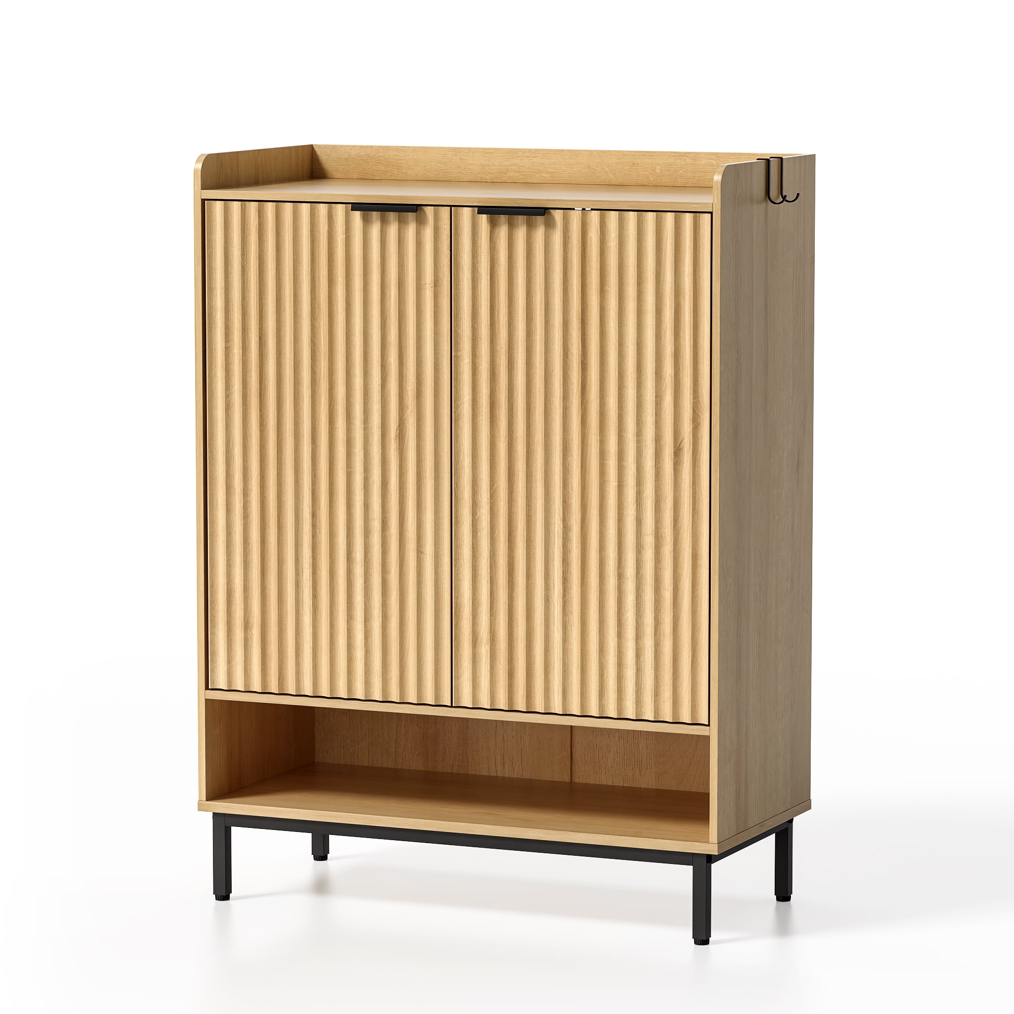 EYYTHUNG Fluted Shoe Cabinet with Doors, Large Wooden Shoe Storage Cabinet, Modern Tall Freestanding Shoe Rack Organizer