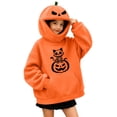 thumbnail image 3 of Yeaiivve Halloween Gifts for Kids Oversized Graphic Hoodies Boys Girls Novelty Pumpkin Face Print Pullover Hoodie Kangaroo Pocket Casual Hooded Sweatshirts Orange 15 Years, 3 of 8