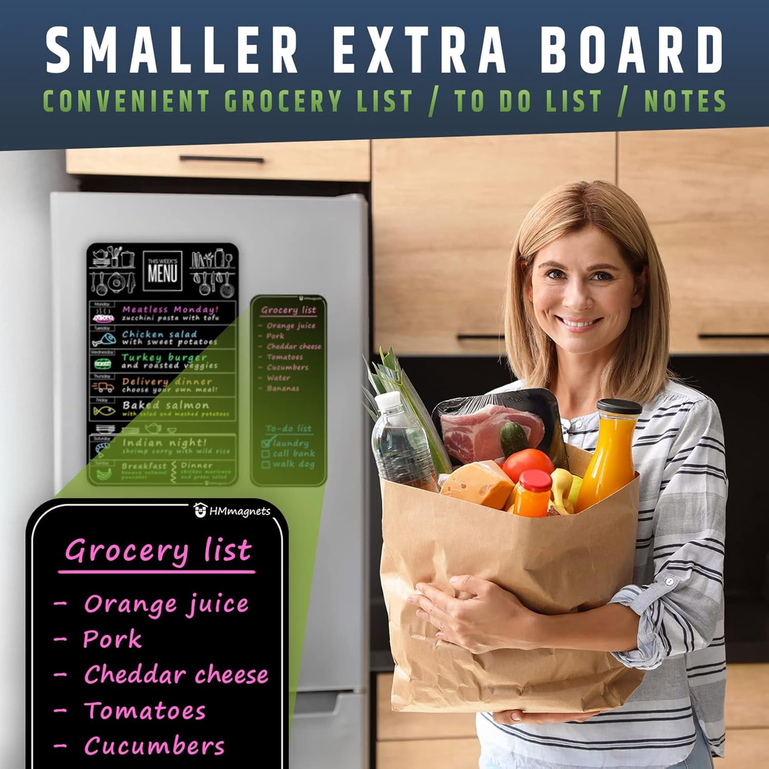 HMMAGNETS Magnetic Menu Board for Fridge, Weekly Planner Dry Erase Board with Markers, 10"x16"