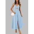 thumbnail image 5 of FreshPretty Women Summer Spaghetti Strap Dress Sleeveless V Neck Cutout Slit Casual Beach Party Maxi Dresses with Pockets, 5 of 7
