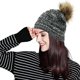 thumbnail image 3 of Gorro grueso de lana de punto cálido para mujer, gorro grueso con agujero para cola de caballo, gorro con botón, mezclas para soporte de máscaras, 3 of 8