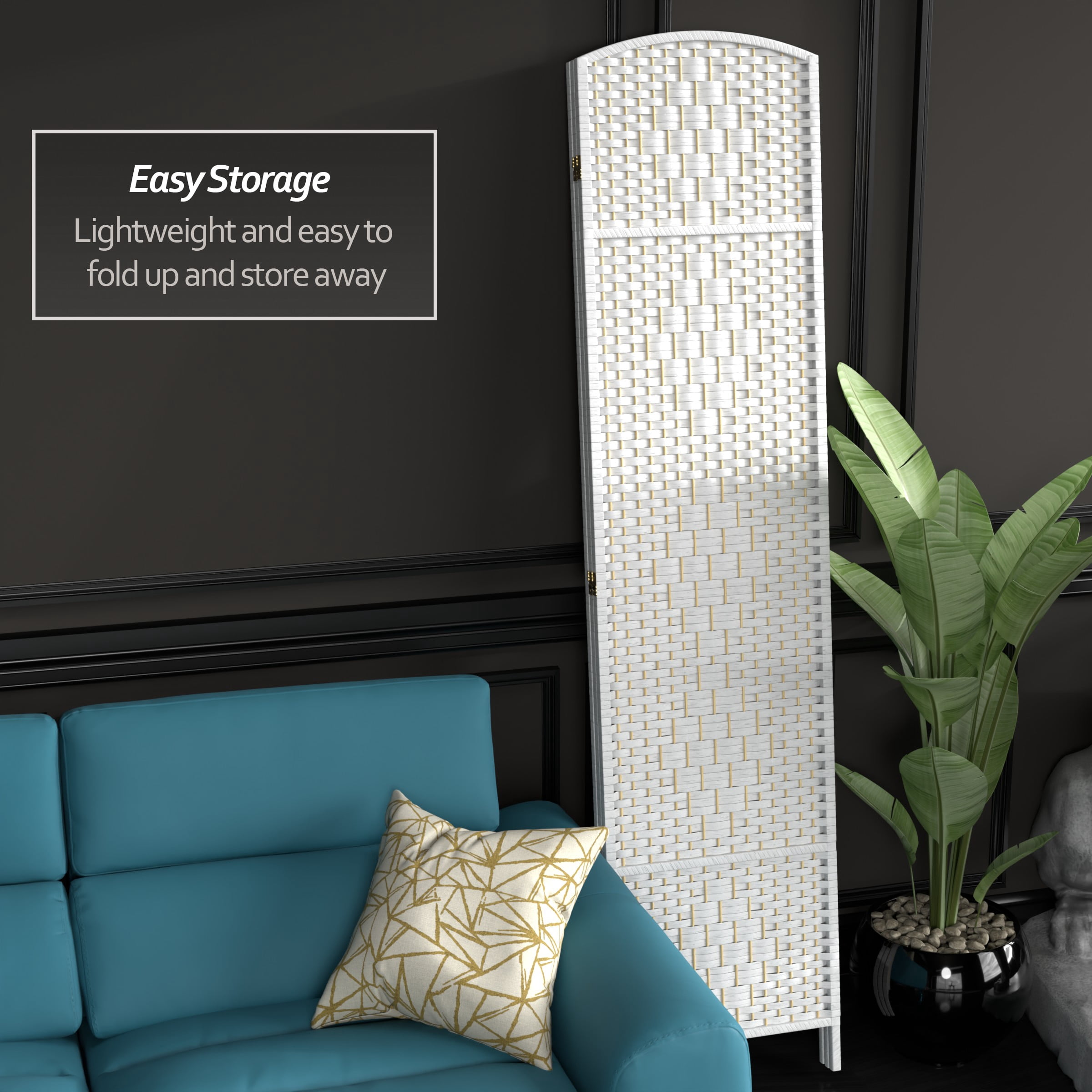 7 ft. Tall Rattan Fiber Diamond Weave Privacy Screen Room Divider - White - 3 Panels