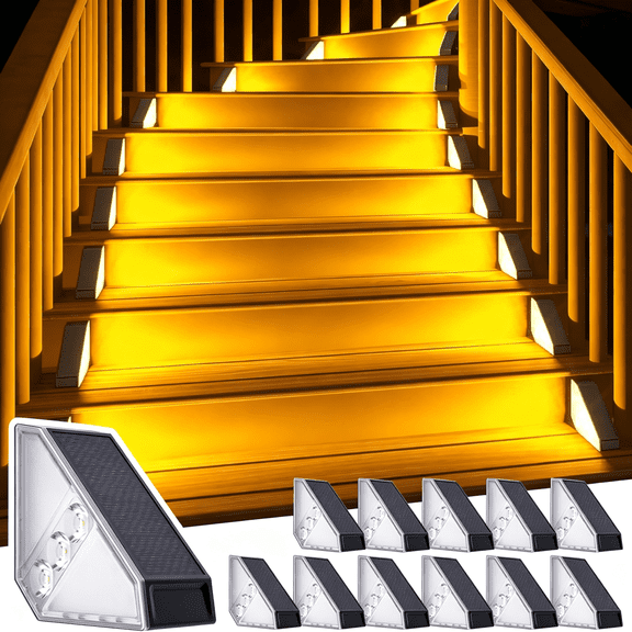 HIBIBUD Solar Step Lights for Outside,12 Pack Solar Stair Lights Outdoor Waterproof,Triangle Deck Step Lights Solar Powered,Outdoor Decor Lighting for Front Porch,Backyard,Patio,Warm White