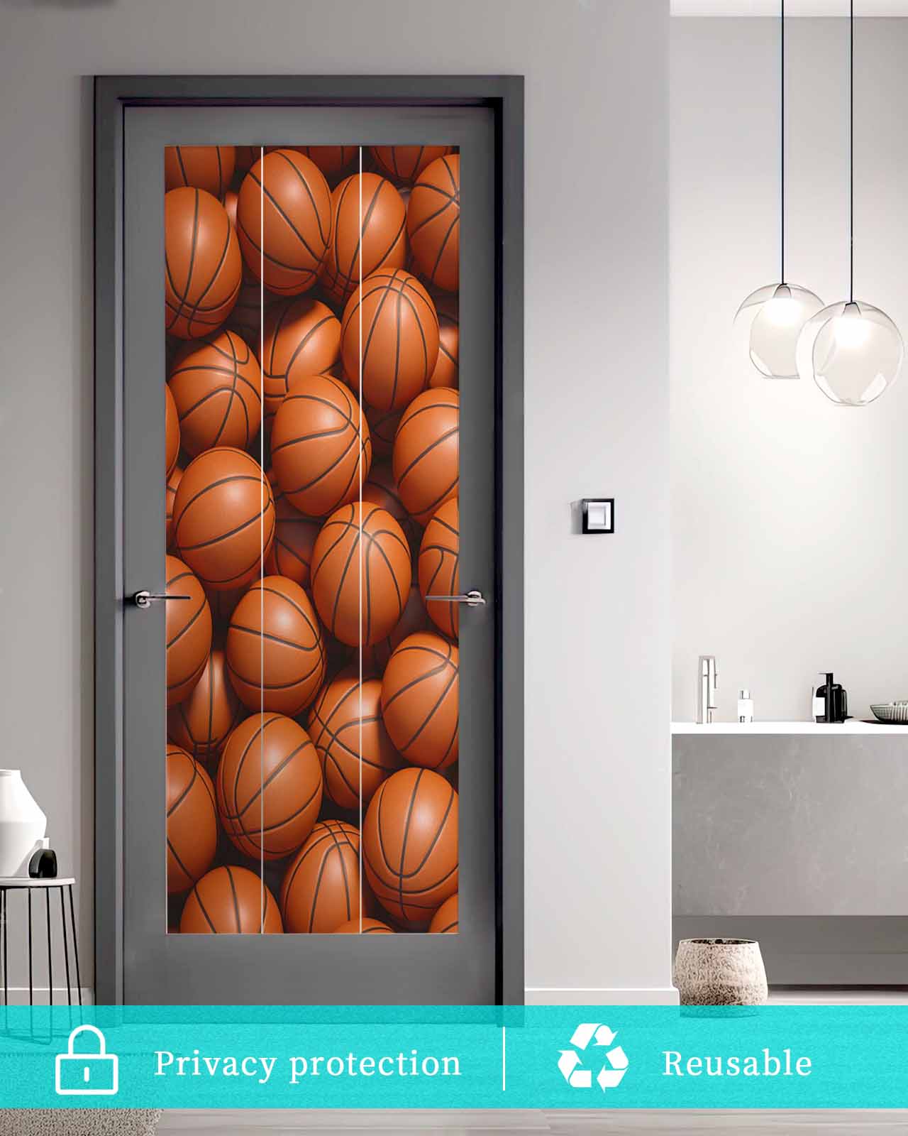 Basketball Window Privacy Film Stained Glass Window Film Decorative Windows Cover Static Windows Cling for Glass Door Sports Brown Basketball Stickers for Bathroom 35.4"x78.7"