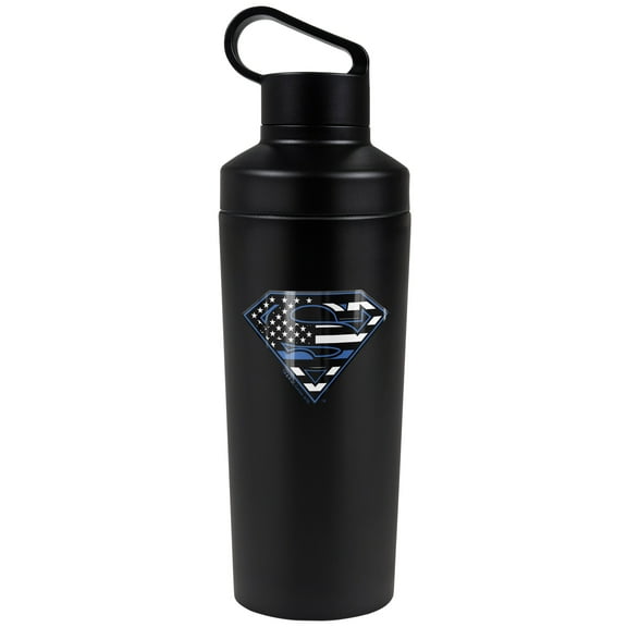 Superman Official Superman Thin Blue Line Flag Shield Logo Pattern 18 oz Insulated Water Bottle, Leak Resistant, Vacuum Insulated Stainless Steel with 2-in-1 Loop Cap