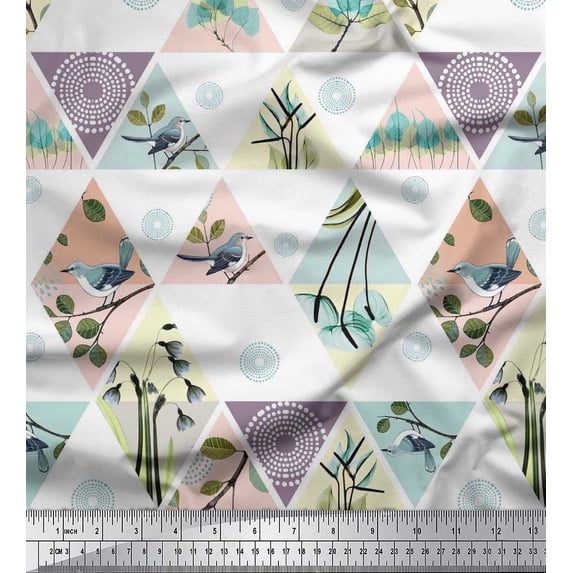 Soimoi Cotton Cambric Fabric Geometric,Floral & Bird Patchwork Print Fabric by Yard 56 Inch Wide