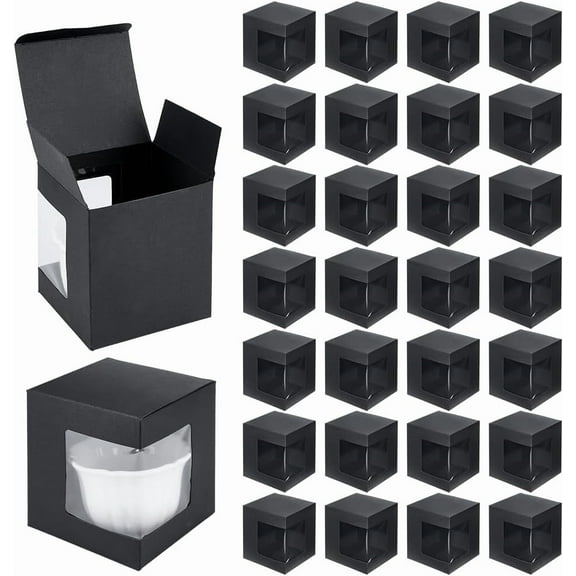 Bakery Box with PVC Display Window Cardboard Gift Packaging Boxes for Cookies Square Black 105.5x110x125mm