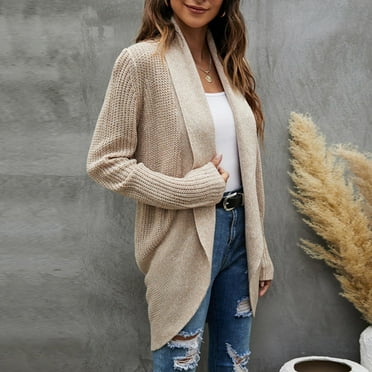 Idoravan Cardigans for Women Clearance Spring Women's Solid Color Recreational Lapel Mid-length Cardigan Sweater Coat