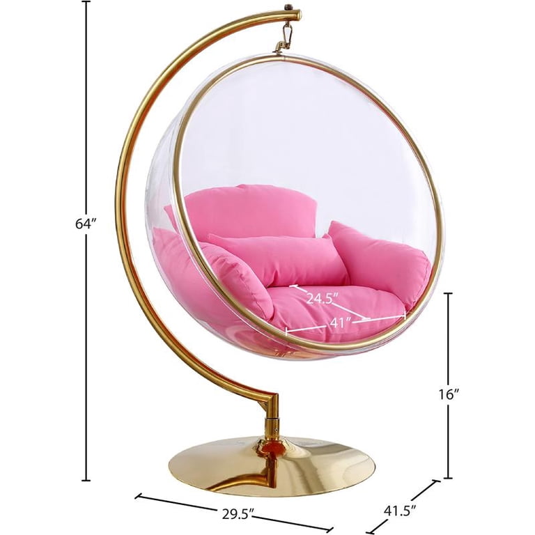 Meridian Furniture Luna Pink Fabric Acrylic and Metal Swing Bubble