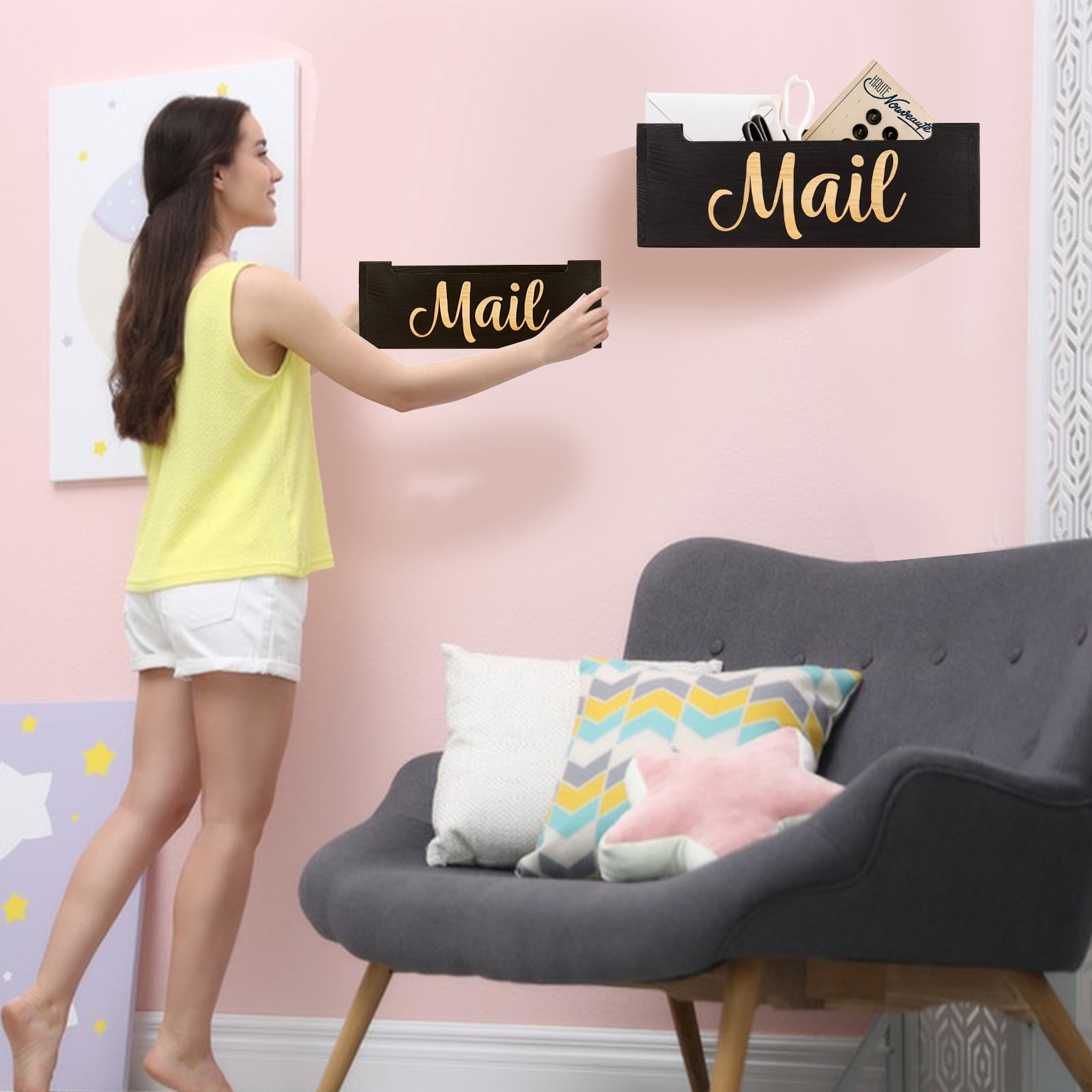 Mail Organizer Countertop - Mail Holder Countertop, Letter Holder, Mail Tray, Mail Holder Box for Desk, Mail Basket for Counter, Mail Storage Organizer, Rustic Wooden Mail Holder Wall Mount