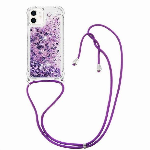 Funda FOXDOCK para iPhone 12 con Cuerda Ajustable, Brillo Líquido, Protección Antigolpes y Lente – Ideal para Regalo