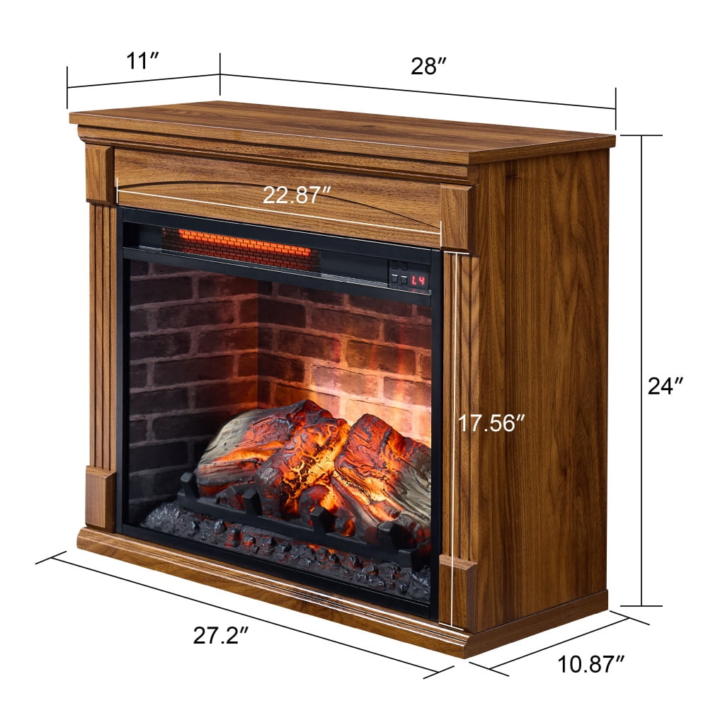 28" TV Media Entertainment Center with Electric Fireplace, Infra Red Remote Control ，Dark Oak