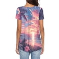 thumbnail image 2 of Chririnla Hawaiian Tops for Women Blouses Sunset Palm Tree Plus Size V Neck Shirts Short Sleeve Irregular Summer Clothes Loose Fit Tees, 2 of 6