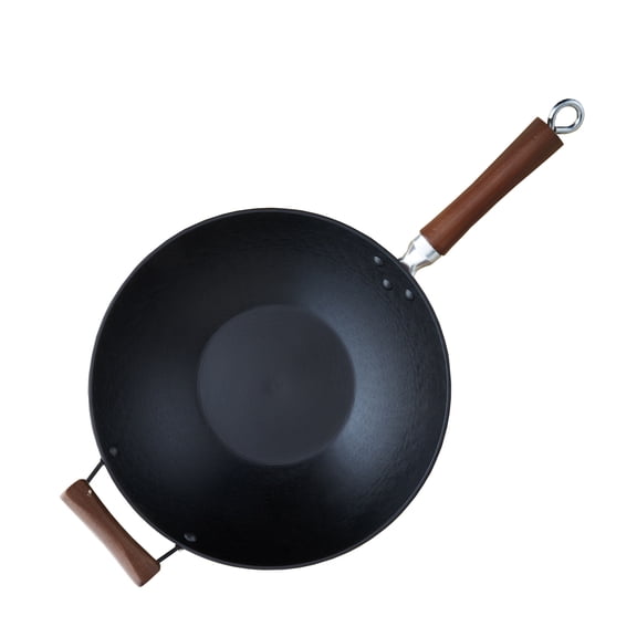 IMUSA GKG-61021 Light Cast Iron Pre-Seasoned Wok with Wood Handle 14-Inch, Red