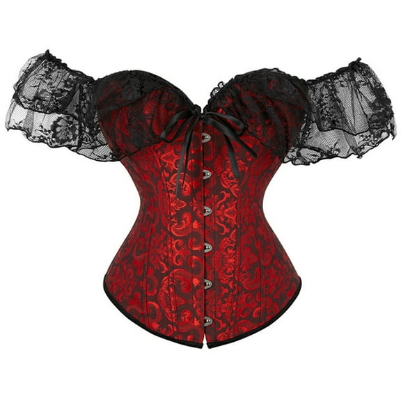 SRZYMJ Corset Bustier Women Basques Top Elegant Lace Sleeve Bridal Bustier Corset Shapewear for Waist and Figure