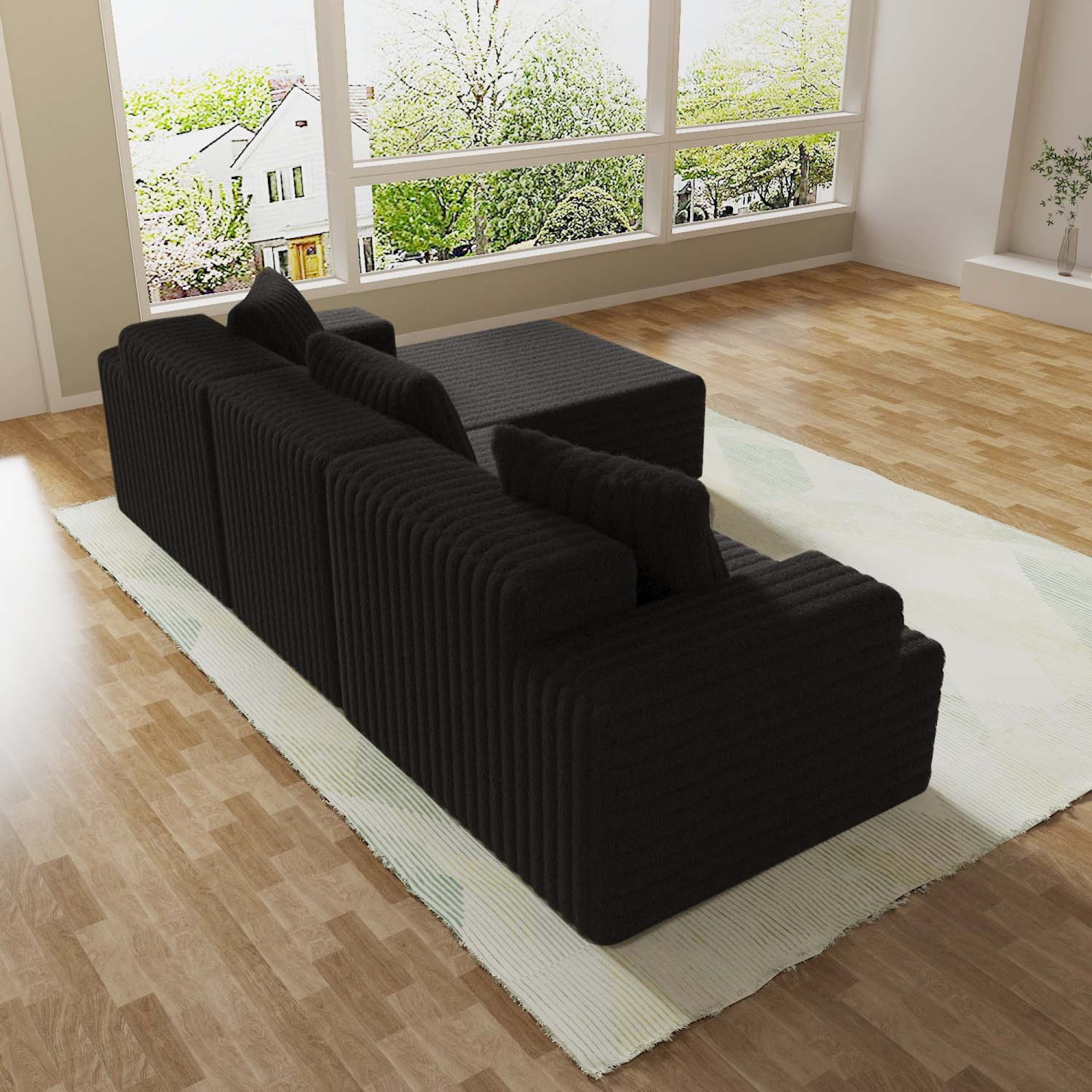 Leumius 102" Cloud Sectional Sofa with L-Shape Chaise,Modular L-Shape Sofa Couch with Chaise and Deep Seat,Upholstered Boneless Couches for Living Room Bedroom,Black