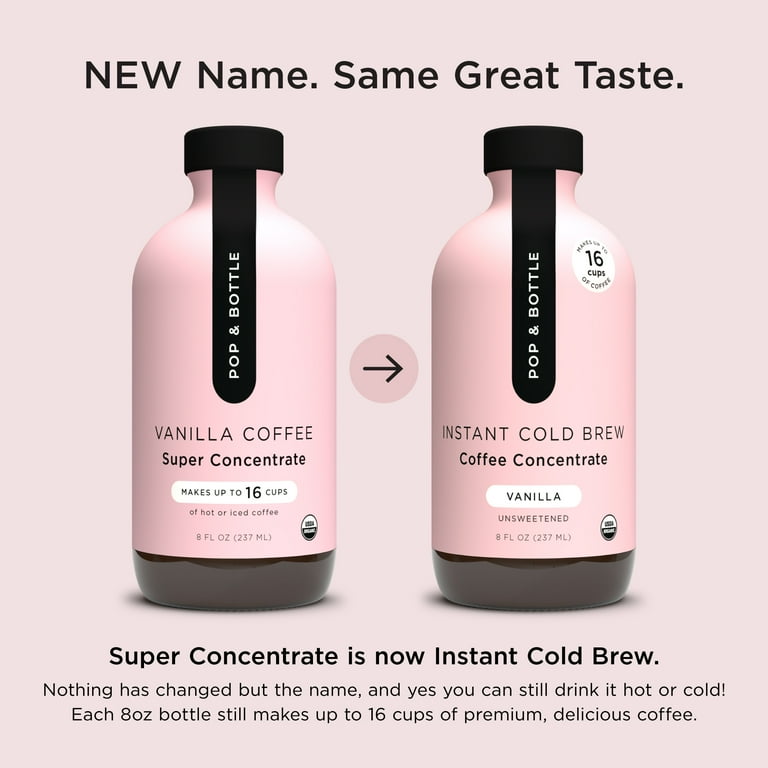 Pop & Bottle Instant Cold Brew Coffee Concentrate, Vanilla, Shelf-Stable, 8 fl oz