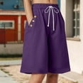 thumbnail image 2 of vigerkar Women Bermuda Shorts Knee Length High Waisted Shorts Summer Casual Capri Pants with Pockets (Purple, L), 2 of 6