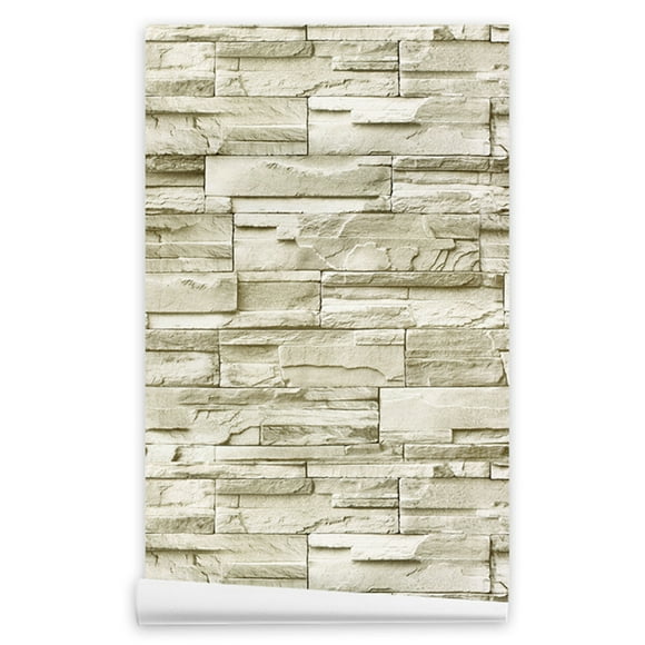 Textured Stone Wallpaper, Brick Design Removable Self Adhesive Wallpaper for Living Room Fireplace, Stone Wallpaper Peel and Stick for Kitchen Backsplash