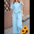 thumbnail image 4 of Conjunto de 2 Piezas para Mujer: Blusa de Media con Cuello y Pantalón con Bolsillos, Informal para el Trabajo y Viajes. Azul S, 4 of 6