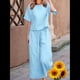 thumbnail image 4 of Conjunto de 2 Piezas para Mujer: Blusa de Media con Cuello y Pantalón con Bolsillos, Informal para el Trabajo y Viajes. Azul S, 4 of 6