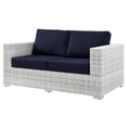 thumbnail image 1 of Lounge Loveseat Sofa, Rattan, Wicker, Light Grey Gray Blue Navy, Modern Contemporary Urban Design, Outdoor Patio Balcony Cafe Bistro Garden Furniture Hotel Hospitality, 1 of 8