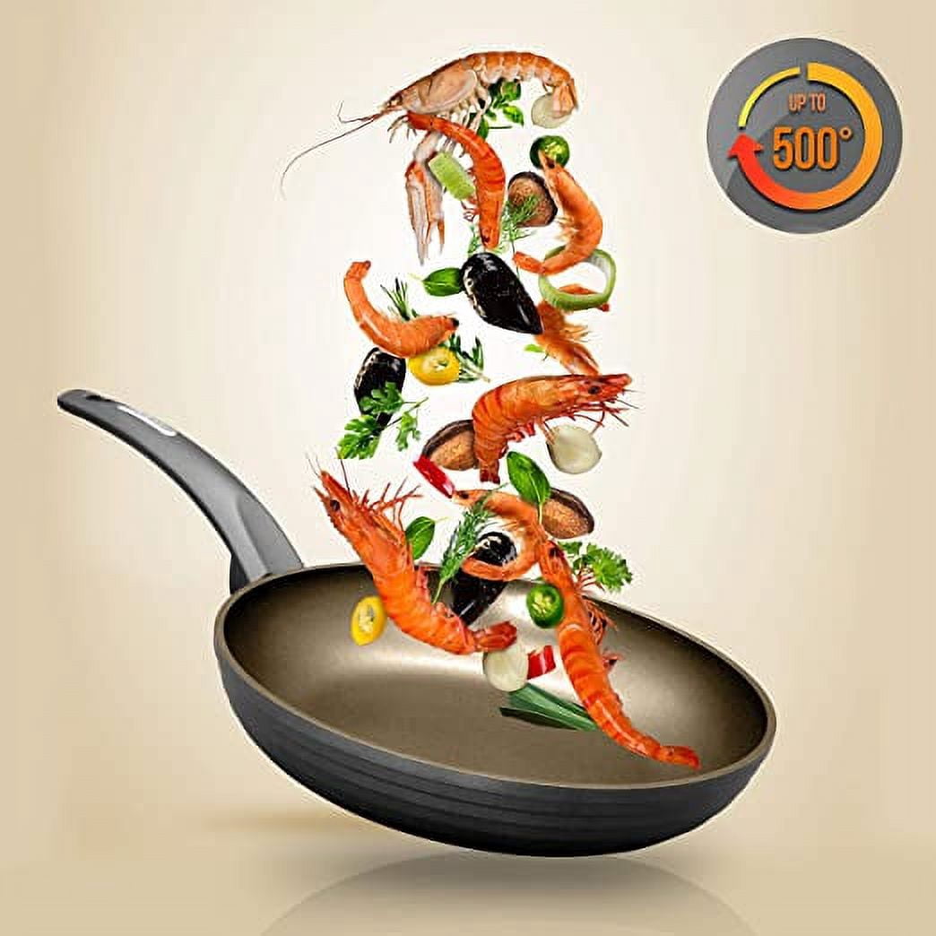 NutriChef 9.5'' Medium Fry Pan - Non-Stick Stylish Kitchen Cookware with Metallic Ridge-Line Pattern