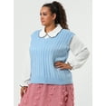 thumbnail image 4 of Suéteres de talgrande pamujer Chaleco con cuello en V Cable Estilo de muy buen gusto Jersey sin mangas Suéter Chalecos Cielo azul 1X, 4 of 6