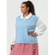 thumbnail image 4 of Suéteres de talgrande pamujer Chaleco con cuello en V Cable Estilo de muy buen gusto Jersey sin mangas Suéter Chalecos Cielo azul 1X, 4 of 6