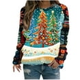 thumbnail image 2 of Xdegoge Vintage Christmas Tree Shirt Women Long Sleeve Color Block Pullover Tops Crewneck Loose Casual Blouse 2025 Winter Xmas Festival T-Shirts, 2 of 4